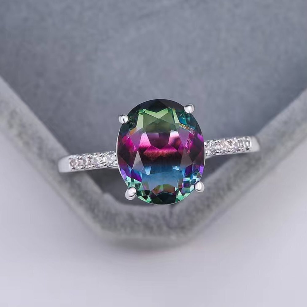 Beautiful Rainbow Cubic Zirconia Silver Fashion Ring